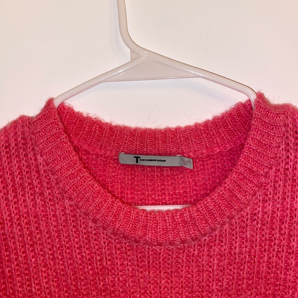 T by Alexander Wang Pink Ribbed Mohair Blend Sweater